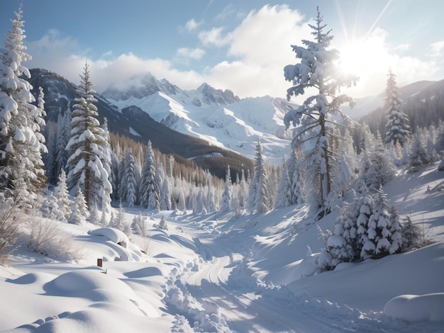 Caprichosa Terra das Maravilhas de Inverno Paisagem de Arte de Linha bonita e simples