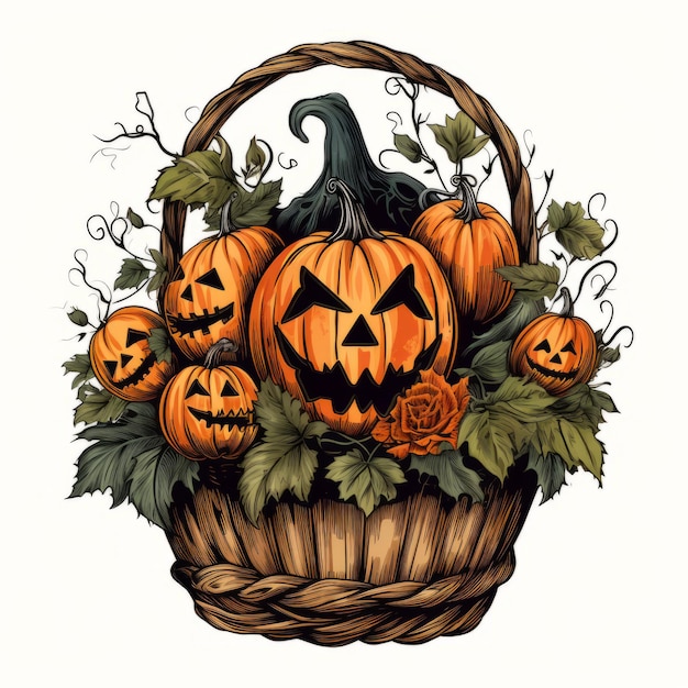 Caprichosas delícias encantadoras Vintage Halloween Basket Clipart