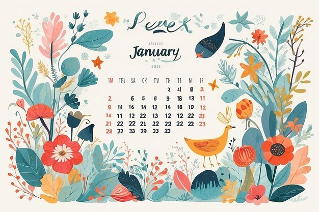 Foto caprichoso 1 de enero de 2025 ilustración de la página del calendario