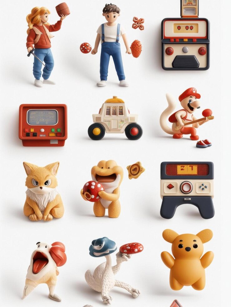 Foto un caprichoso conjunto de iconos que se asemejan a personajes clásicos de juegos de arcade