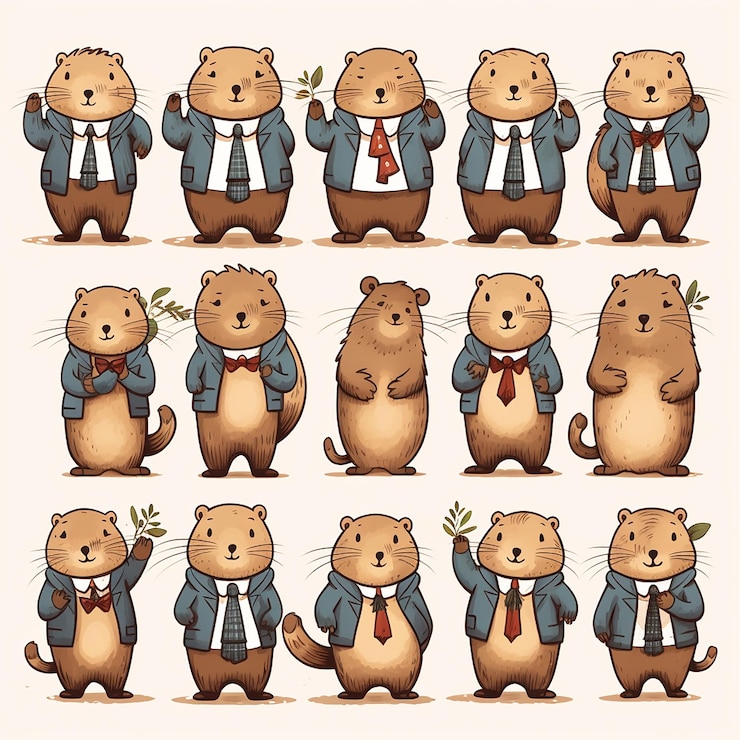 Foto caprichoso, día de la marmota, lindo, colorido clip art