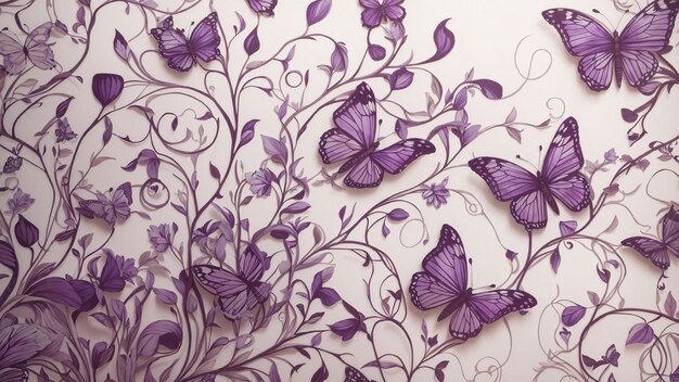 Foto un caprichoso dibujo a mano de mariposas púrpuras diseño de papel pintado