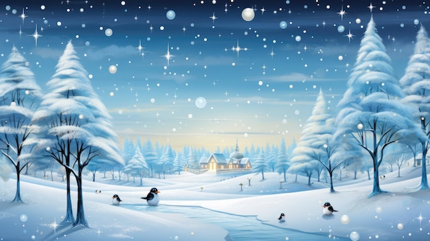 un caprichoso país de las maravillas invernal con muñecos de nieve que patinan sobre hielo, pingüinos juguetones y carámbanos brillantes