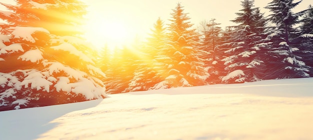 Foto el caprichoso paisaje del bosque de invierno con impresionantes rayos de sol que iluminan el ambiente sereno
