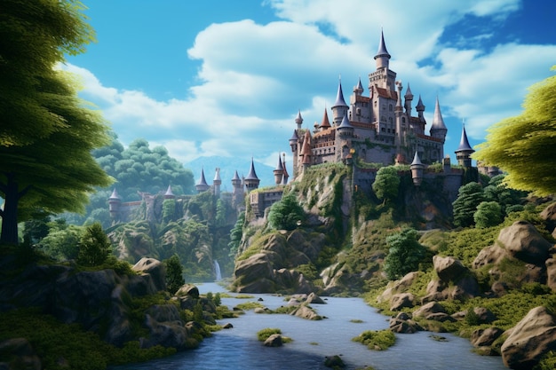 El caprichoso paisaje de fantasía medieval con castillos