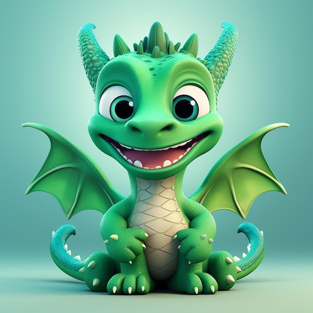 Caprichoso personagem do Dragão Verde Cute criação 3D
