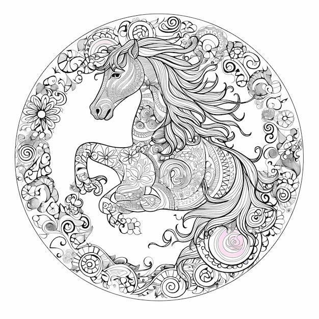 Foto caprichoso unicornio arcoíris intrincado mandala para colorear para adultos