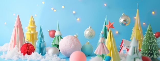 Caprichosos árboles de Navidad y adornos en pastel