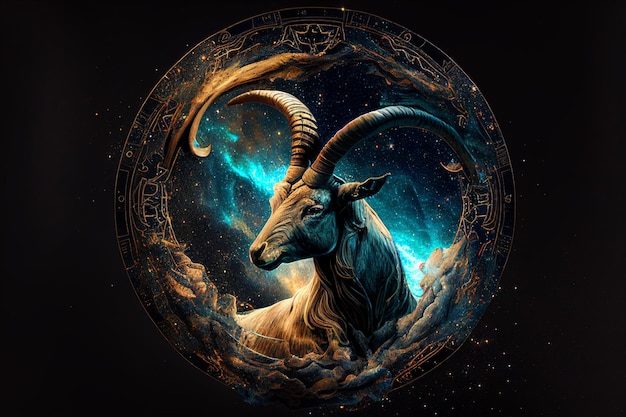 Capricornio Signo del zodiaco Símbolo del horóscopo Astrología mágica Cabra Ilustración de IA generativa