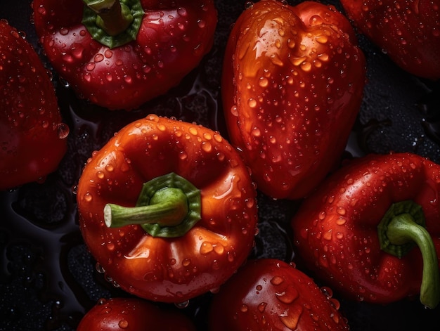 Capsicum fresco con gotas de agua Cerca