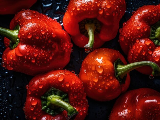 Capsicum fresco con gotas de agua Cerca