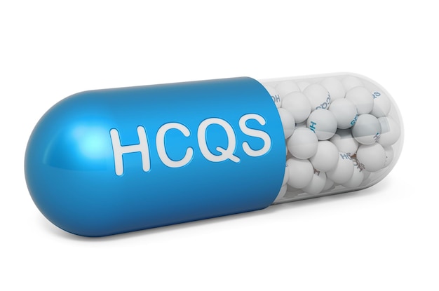 Cápsula de hidroxicloroquina HCQ renderizado 3D