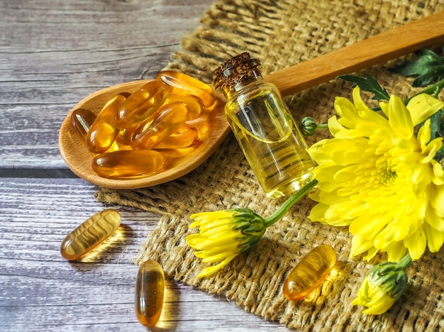 Cápsulas de aceite esencial de crisantemo y aceite de prensado en frío