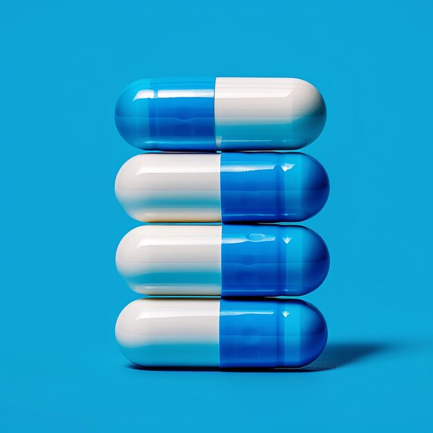 Capsulas antibióticas azules y blancas equilibradas en azul