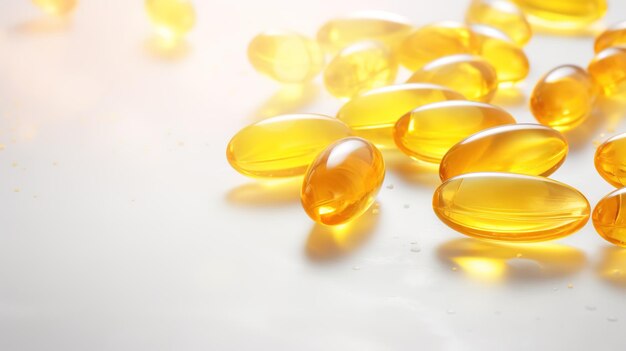 Capsulas de gel de óleo de fígado de bacalhau omega 3 em mesa branca