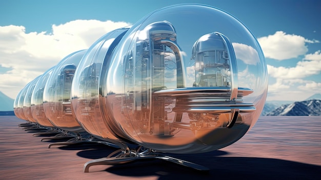Cápsulas de transporte futuristas viajando a velocidades hipersônicas em tubos de vácuo