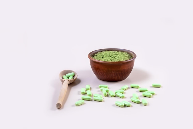 Cápsulas e pó de chlorella