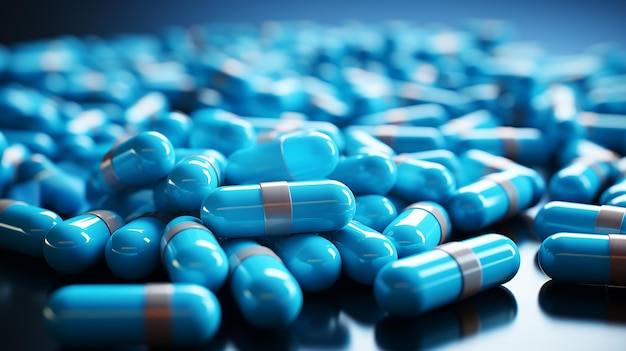 Capsulas de medicamentos en un fondo azul