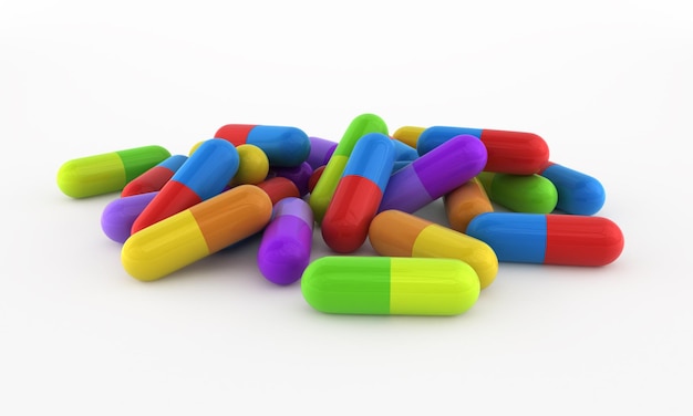 Cápsulas de píldoras de color de renderizado 3D (trazado de recorte)