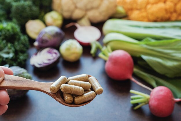 Cápsulas de verduras crucíferas, suplementos dietéticos para una alimentación saludable