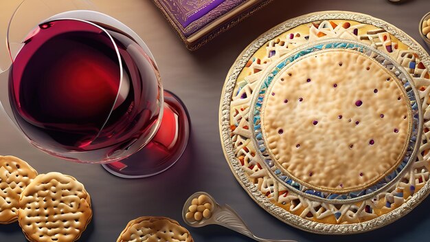 Captador de olho Páscoa azul claro padrão sem costura com seder Pesach comida kosher vinho haggadah