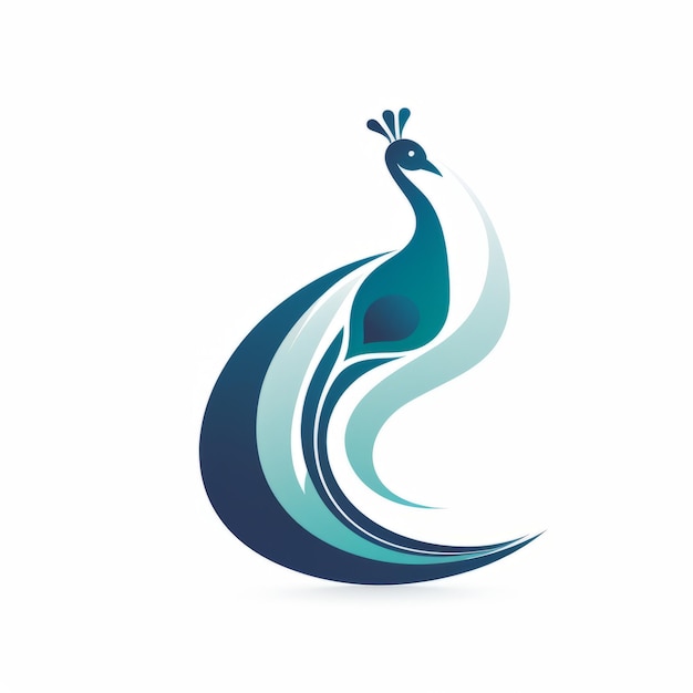 Captivador diseño vectorial del logotipo del pavo real con acuamarina oscura y blanco