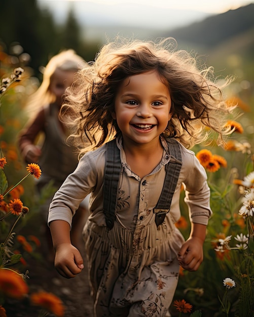 Captura la alegría e inocencia de la infancia con una toma lúdica de niños en la naturaleza