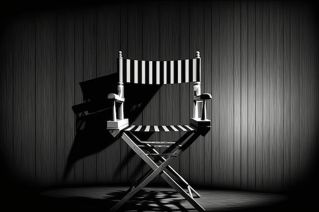 Captura aproximada da cadeira de um diretor de cinema contra um fundo escuro Gerado por IA