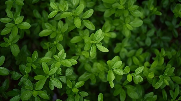 Captura aproximada das pequenas folhas verdes de um arbusto gera ai