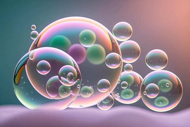 Captura aproximada de bolhas de sabão com um fundo suave Gerado por IA