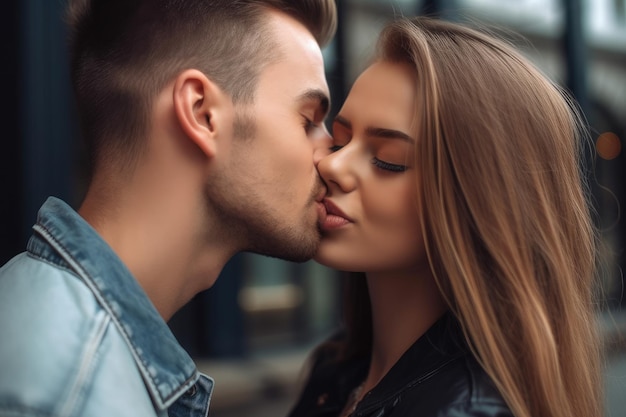 Captura aproximada de um jovem casal se beijando