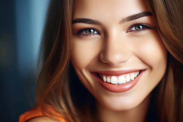 Captura aproximada de uma bela jovem com um sorriso radiante criado com ai generativa