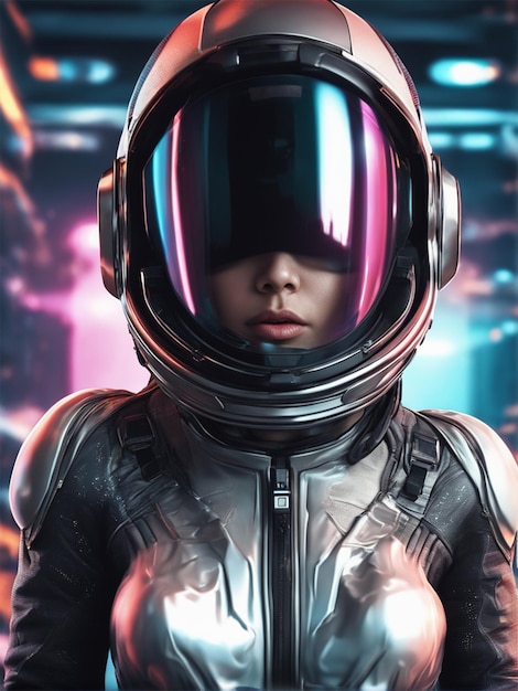 Captura aproximada de uma mulher irreconhecível vestindo roupas futuristas