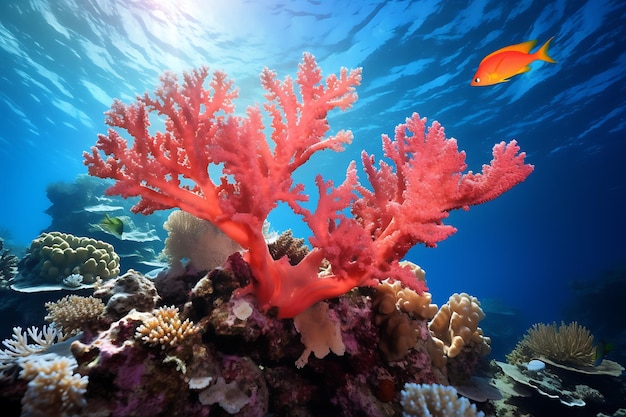 Una captura cautivadora de un hidróide patrullando el vibrante paisaje de coral foto realista