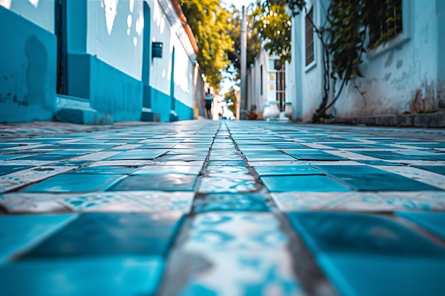 Foto captura da rua de azulejos azuis