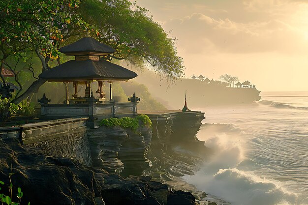 Foto captura de estilo natural do templo da praia de bali