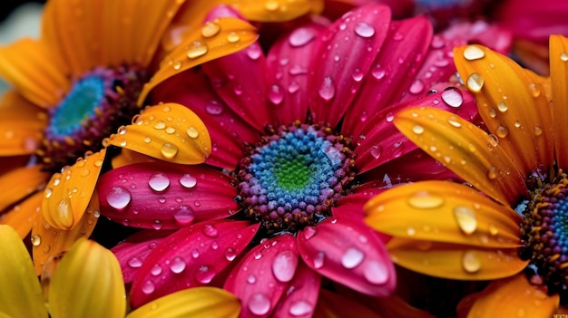 Captura detallada de un ramo de flores de colores vibrantes con gotas de agua en Calgary, Alberta, Canadá GENERAR IA