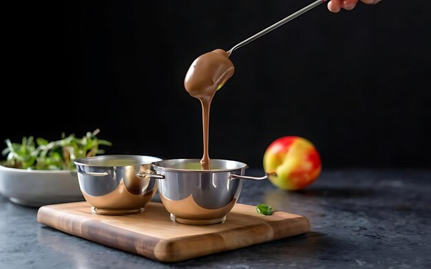 Captura la esencia de la fondue en una fotografía de comida deliciosa.