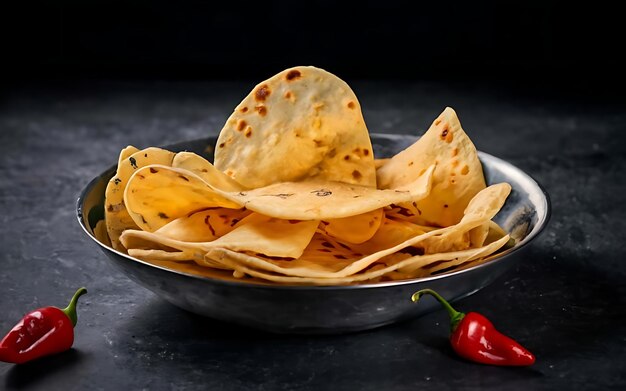 Captura la esencia de Papadum en una fotografía de comida deliciosa