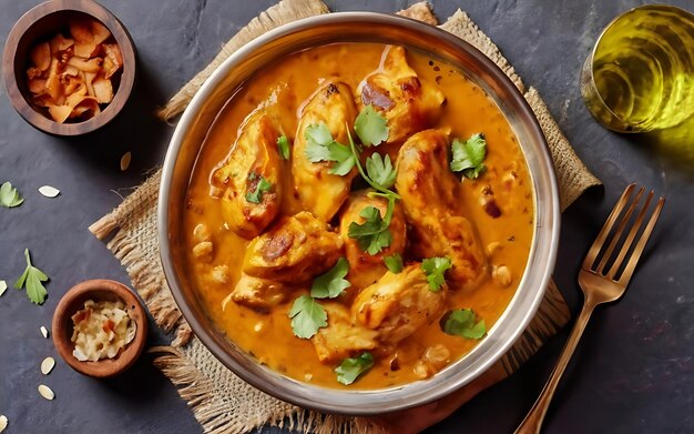 Captura la esencia del pollo Korma en una fotografía de comida deliciosa