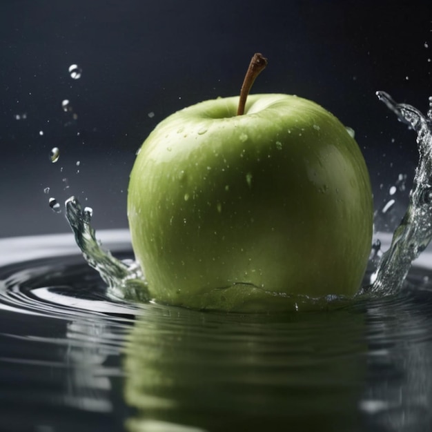 Foto captura de fotografía profesional de alta velocidad manzana verde que se hunde en el tanque de agua