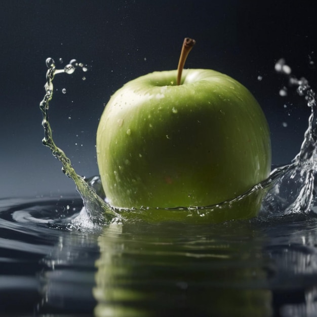 Captura de fotografía profesional de alta velocidad Manzana verde que se hunde en el tanque de agua