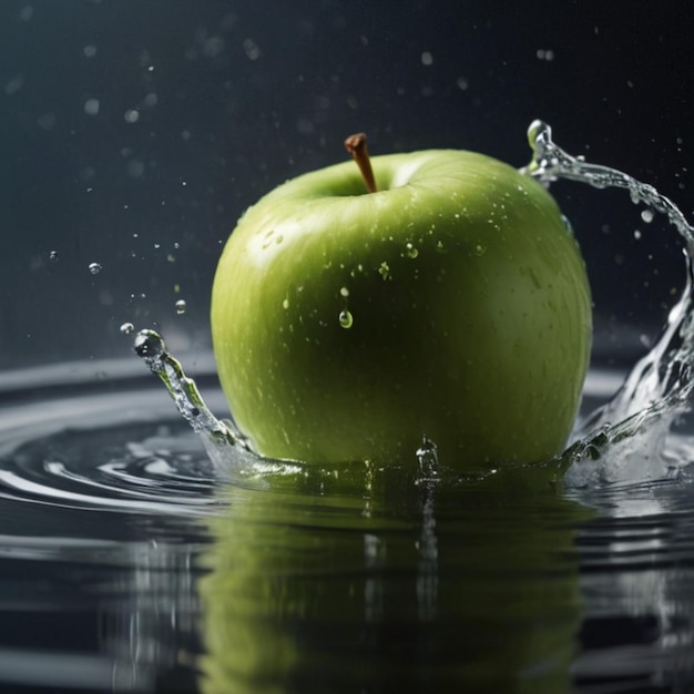 Captura de fotografía profesional de alta velocidad Manzana verde que se hunde en el tanque de agua