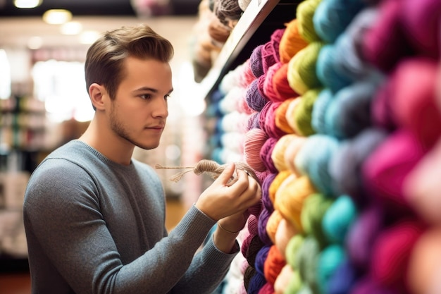 Captura de un joven buscando hilo en una tienda creada con inteligencia artificial generativa