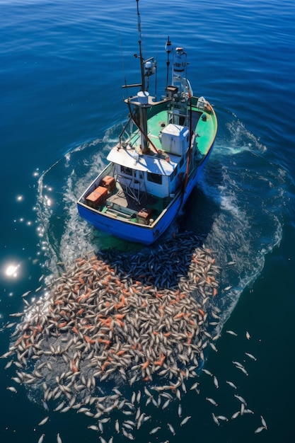 captura de mariscos en el océano en barcos IA generativa