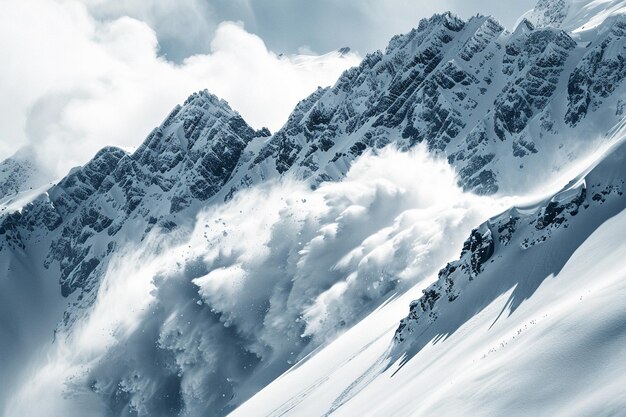 Foto captura el momento conmovedor como una avalancha de nieve generativa ai