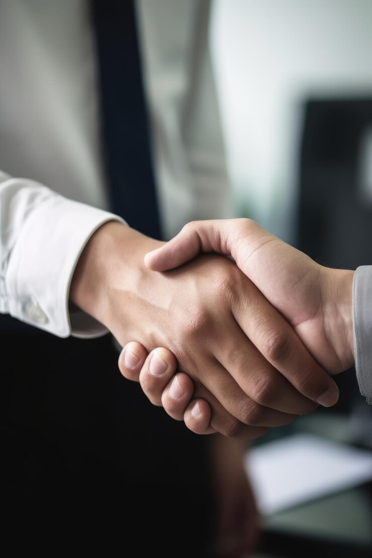 Captura de pantalla de dos personas irreconocibles dándose la mano en una oficina creada con ai generativa