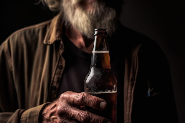 Captura de pantalla de un hombre irreconocible que sostiene una botella de cerveza creada con ai generativo