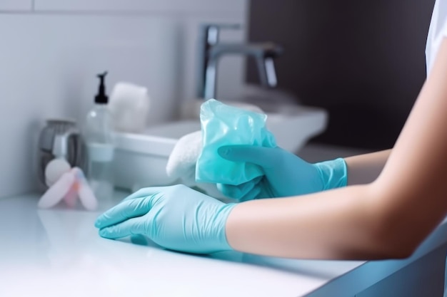 Captura de pantalla de un médico poniéndose guantes de goma creados con ai generativa