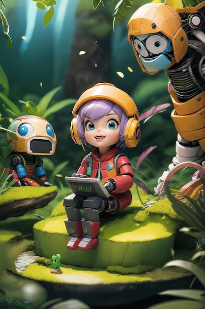 una captura de pantalla de una niña con un robot y un robot.